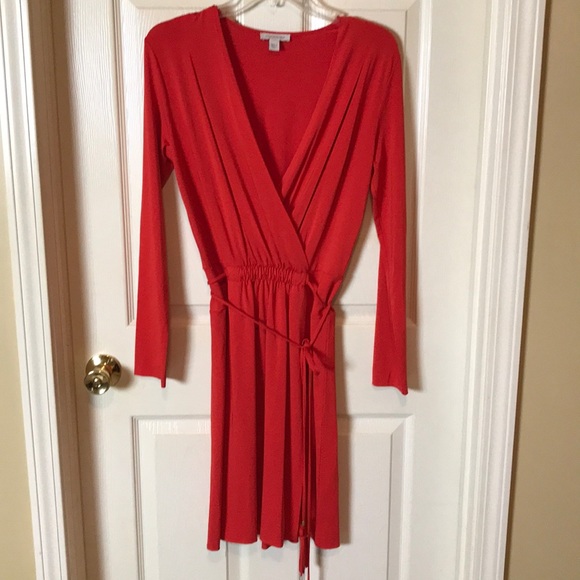 Boston Proper Dresses & Skirts - Boston Proper Wrap Dress Red with Long Sleeves
